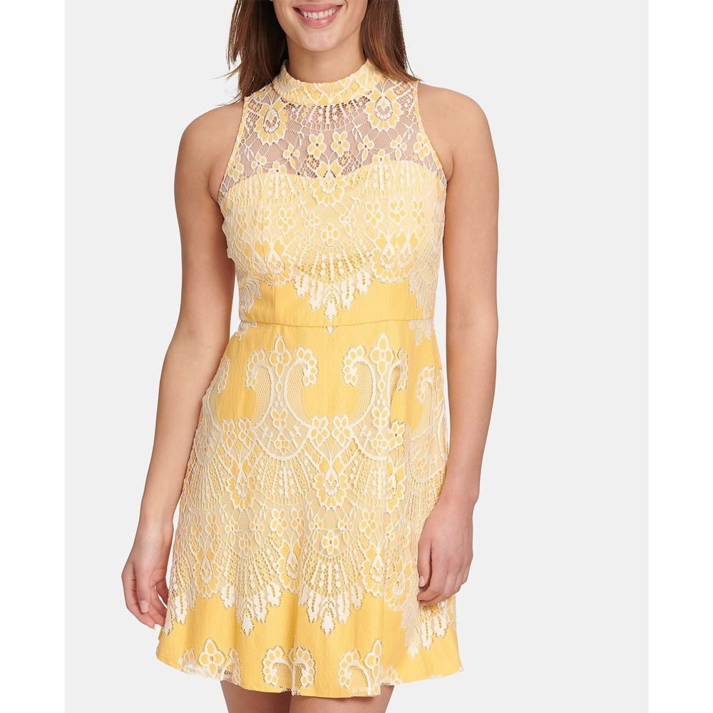 Kensie Lace A-Line Dress -Yellow, Size 2